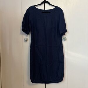 Navy Blue Short Sleeve Linen Dress